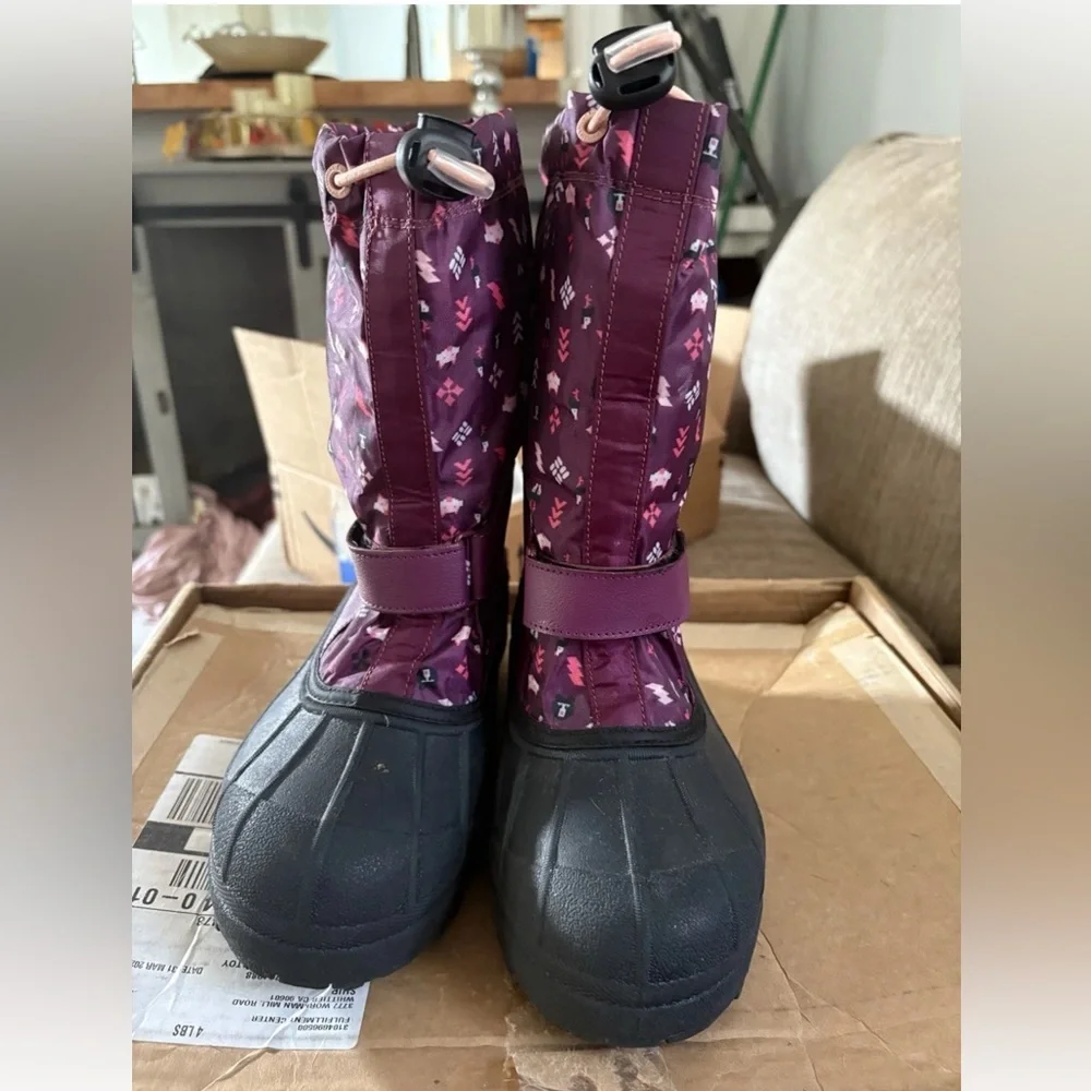 Columbia Kids' Powderbug print winter snow boots girls size 6y- waterproof